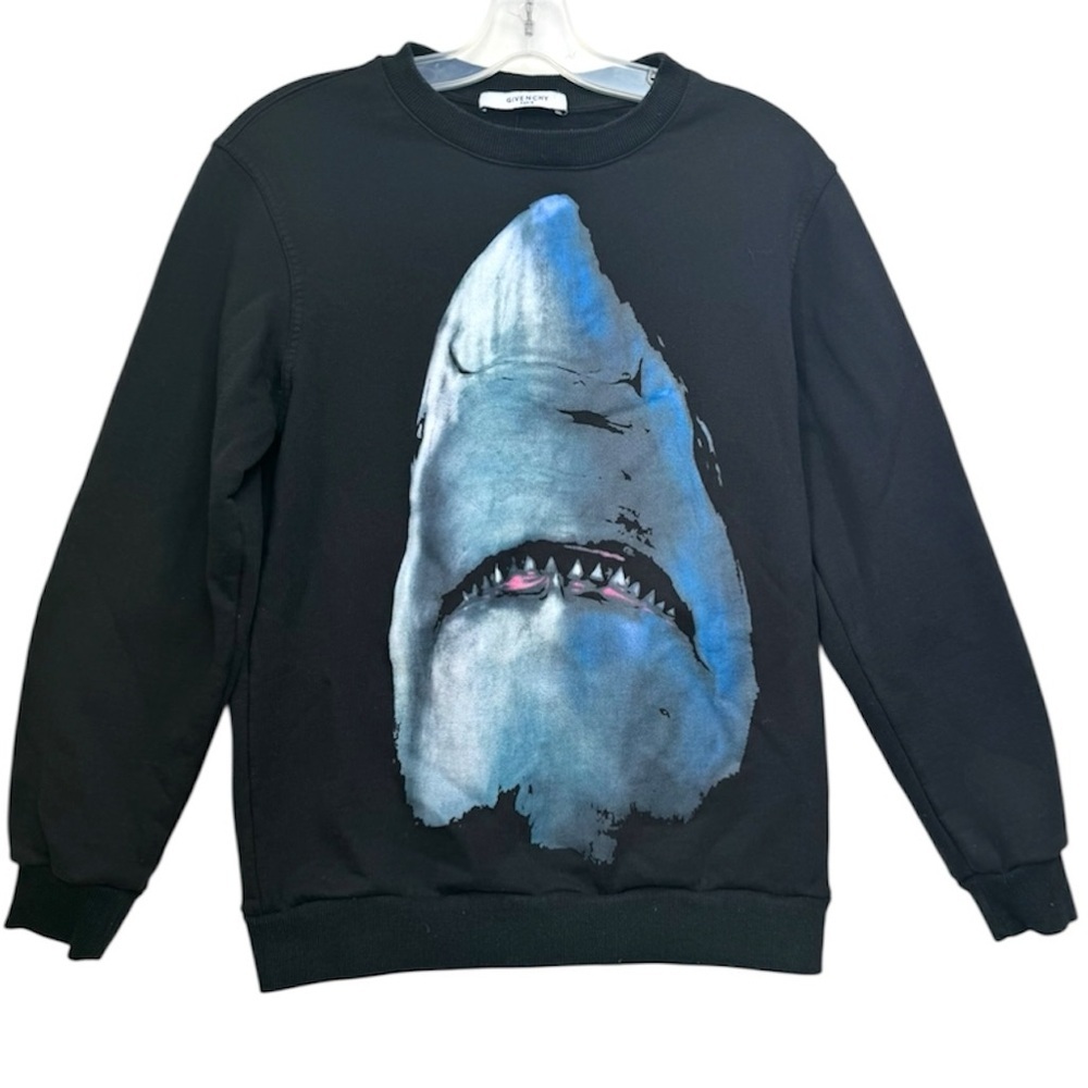 Givenchy Cotton Shark Graphic Sweatshirt Sweater Ribbed Crew Black Pullover XS